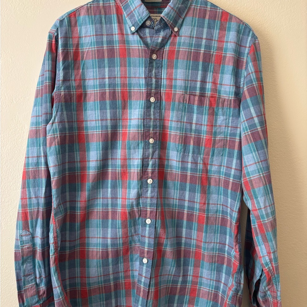 J. Crew Blue, Red, and Green Casual Button Down Shirt